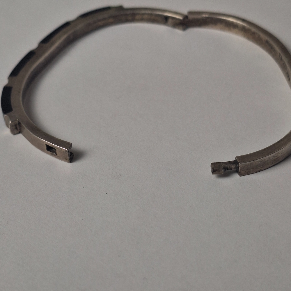 Vintage Taxco TM-22 Sterling Silver 925 Black Onyx Hinged Bracelet 26.5g Sz 6.75 - Picture 7 of 16